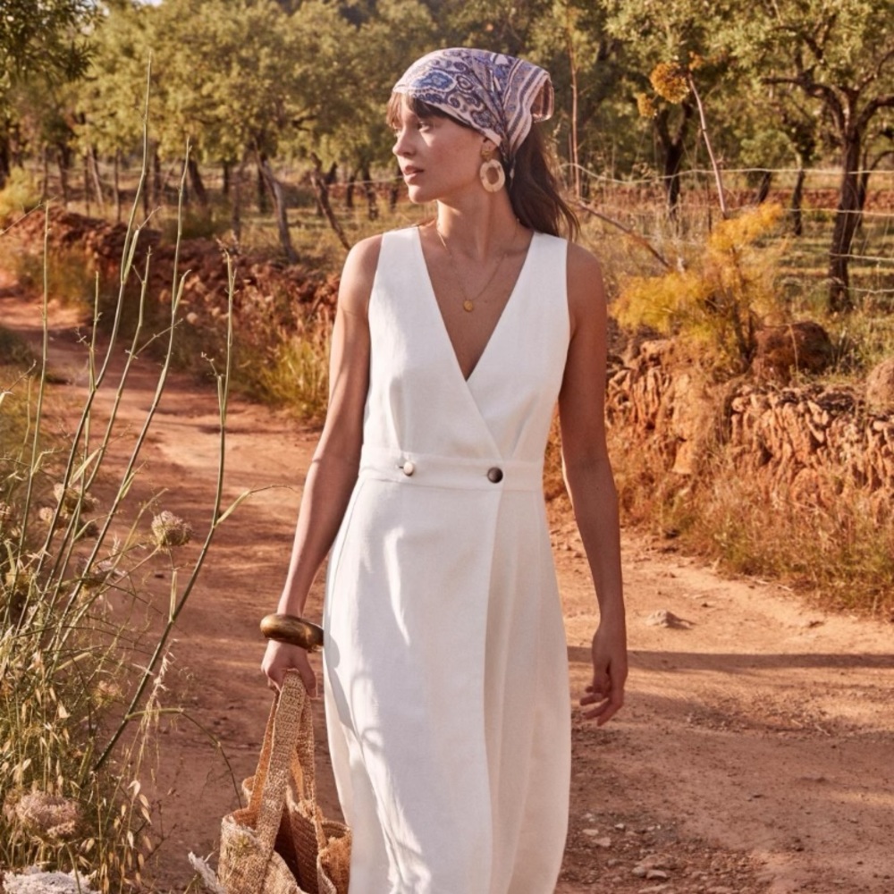 Sézane Sleeveless Midi Linen Dress NWT